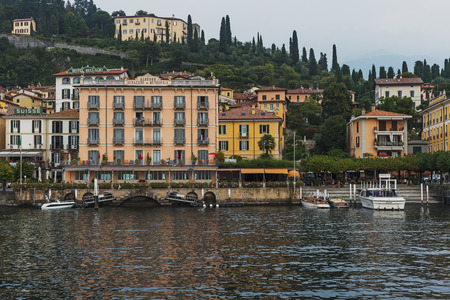 Bellagio, Italy - October 4, 2017: View on coastline of Bellagio village on Lake Como, Italyのeditorial素材