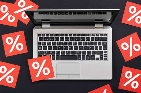 Online shopping during sales period concept. Top view.の写真素材