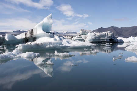 Floating icebergs in glacial lake Jokulsarlon in Iceland