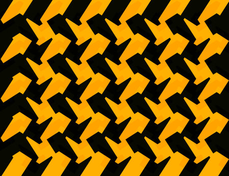 Seamless pattern with black and yellow triangles on a black backgroundの写真素材