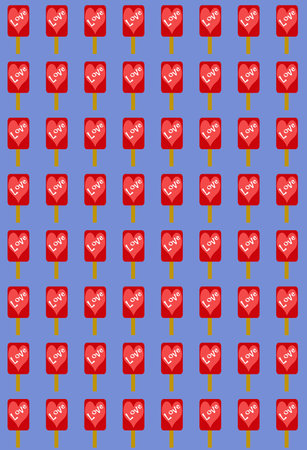 Seamless pattern with ice cream on blue background. illustration.の写真素材