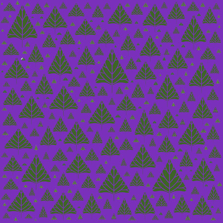 Seamless pattern with green leaves on purple background.