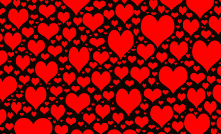 Vector seamless pattern with red hearts on black background. Valentine's day background.