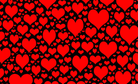 Valentine's day seamless pattern with red hearts on black background