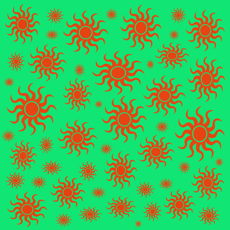 Seamless pattern with suns on a green background.