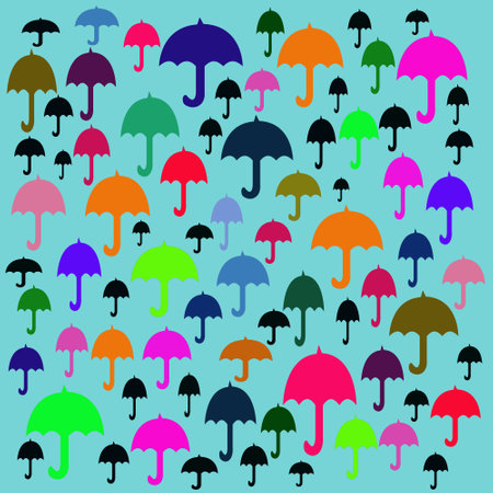 Colorful umbrellas seamless pattern on blue background.の写真素材