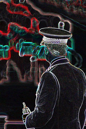 Digital painting of a policeman during Trooping the colour London Englandの写真素材