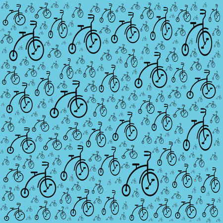 Seamless pattern with bicycles on a blue background. Vector illustrationの写真素材