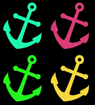 Anchor icons set. Yellow and green on black background.の写真素材