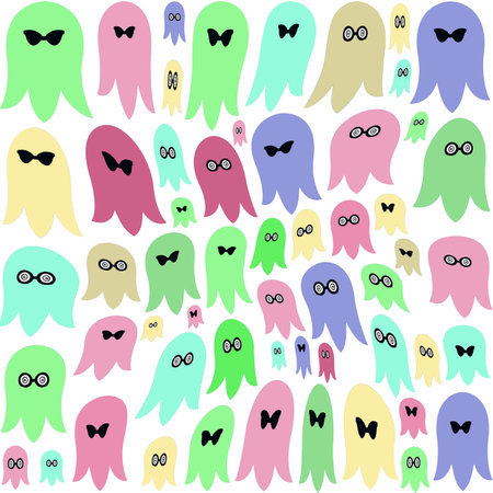 Seamless pattern with cute ghosts. Hand drawn  illustration.の写真素材