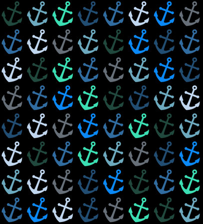 Anchor seamless pattern on a black background. illustration.