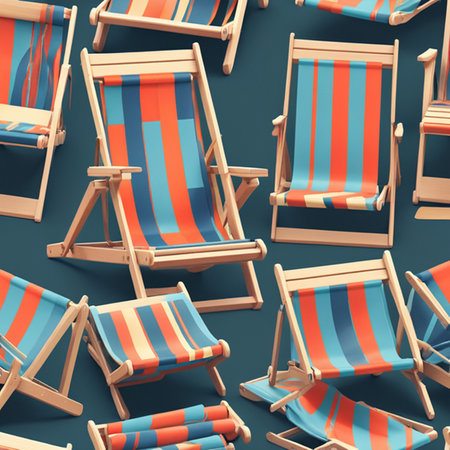 Seamless pattern with deckchairs on a blue background. 3d rendering
