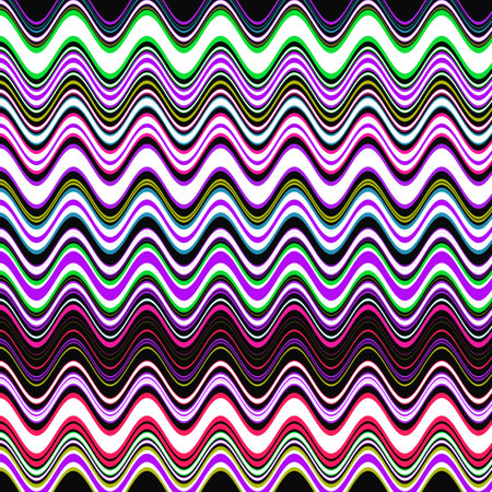 Seamless pattern with multicolored wavy lines on black background