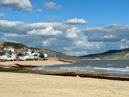Lyme Regis seaside beach landscape Dorset Englandの写真素材