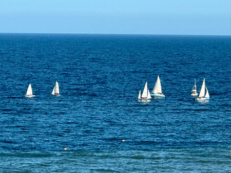 Sailboats in the sea on a sunny day in summer.の写真素材