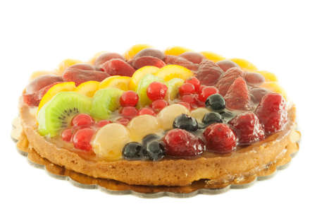 beautiful cake of fruit in a white backgroundの写真素材