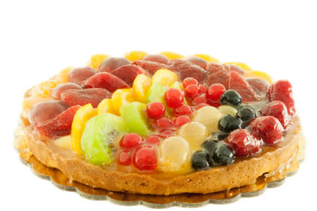 beautiful cake of fruit in a white backgroundの写真素材