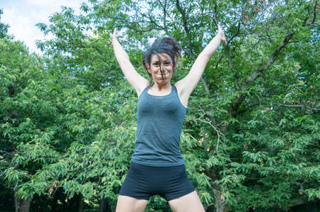 beautiful athlete girl jump on Camaldoli parkの写真素材
