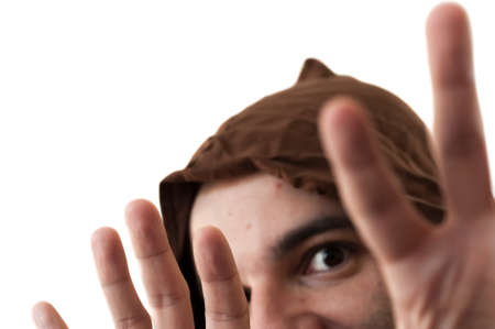 beautiful magician in white backgroundの写真素材