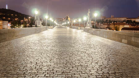 beautiful view of karlov bridge without peopleの写真素材