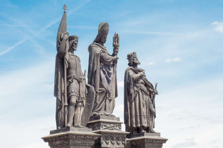 St. Wenceslas, St.sigismondo and St. norberto, statue on charles bridge in a sunny dayの写真素材