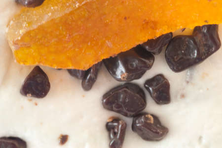 beautiful macro details of nougat with chocolate and orange peel