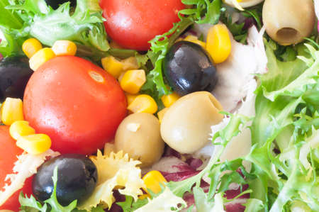 macro background of fresh mediterranean saladの写真素材