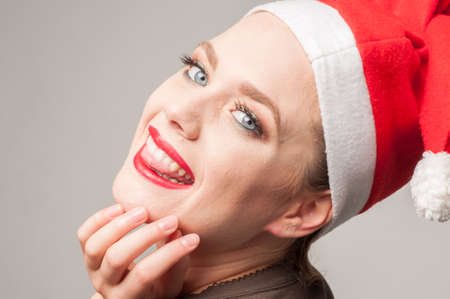 caucasian girl in christmas dayの写真素材