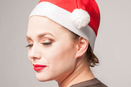 caucasian girl in christmas dayの写真素材