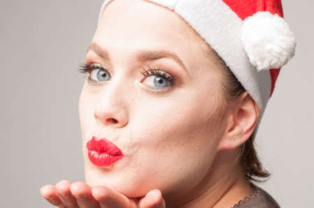 happy caucasian girl in christmas dayの写真素材