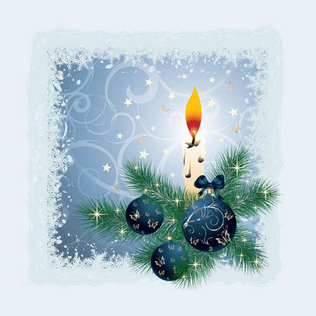 Christmas card with a candle, balls. vector のイラスト素材