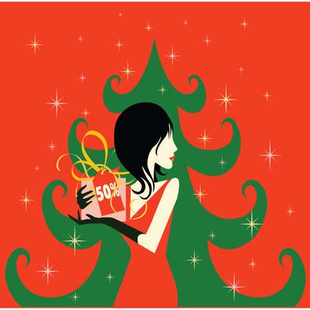 Christmas sales shopping, vector illustration of a girlのイラスト素材