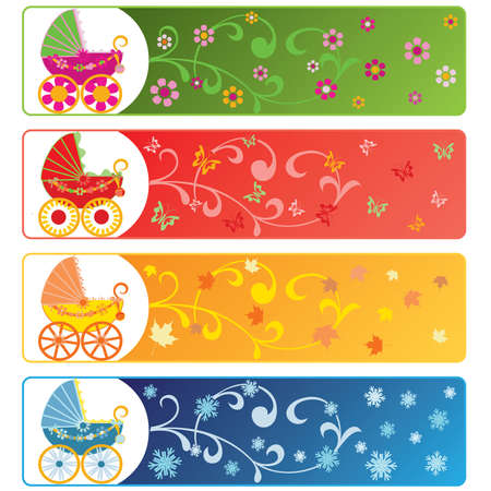Vector illustration - four seasons with baby's carriage のイラスト素材