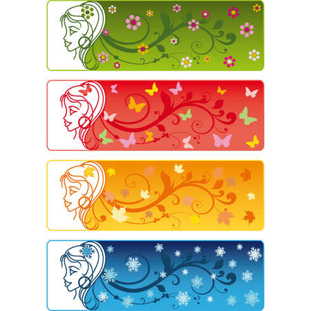Four Seasons Banners with girl. vectorのイラスト素材