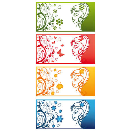 Four Seasons Banners with girl. vector のイラスト素材