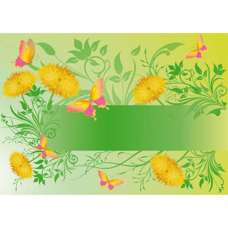 Spring banner with the image of butterflies and dandelionsのイラスト素材