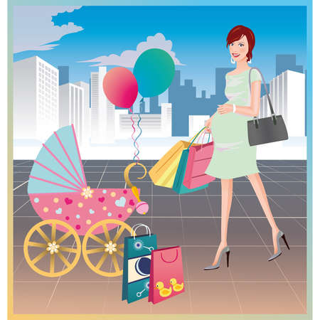 Shopping of the pregnant womanのイラスト素材