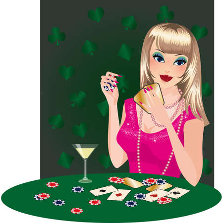  The girl blonde plays poker. のイラスト素材