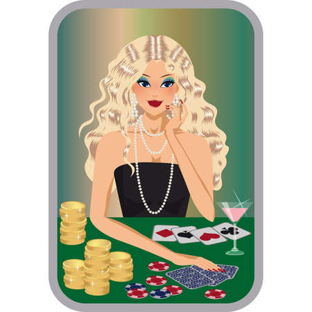 beautiful blonde girl plays poker. のイラスト素材