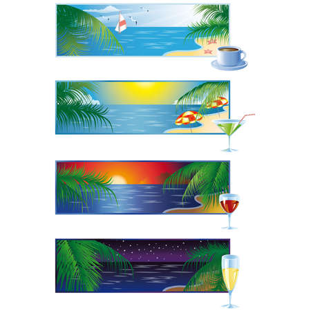 Set 4 summer banners Morning day evening night. のイラスト素材