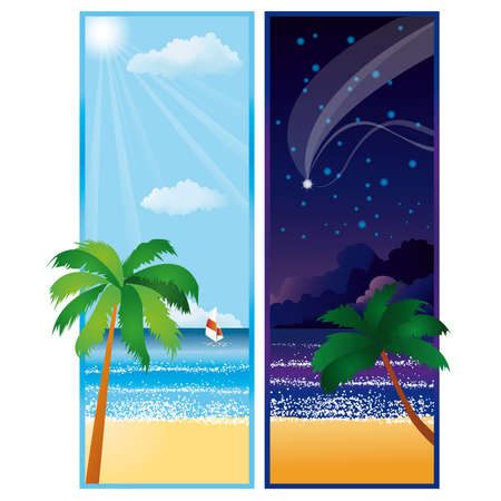 Summer banners with sea. Day and Night.のイラスト素材