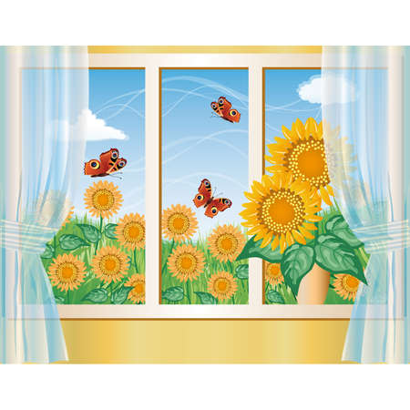 Summer background with sunflowersのイラスト素材