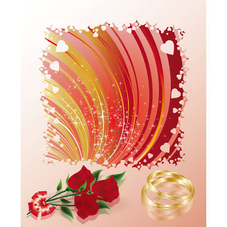 Wedding greeting card with golden rings and rose のイラスト素材