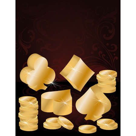 Vector illustration poker theme with gold coins のイラスト素材