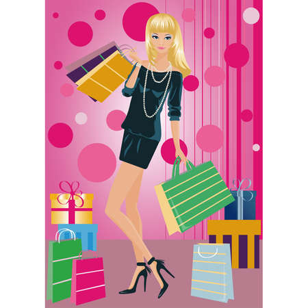Shopping fashion girl with bags のイラスト素材