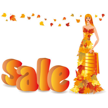 Autumn sale and shopping girl のイラスト素材