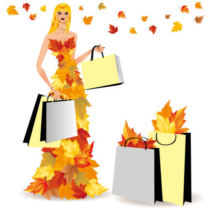 Shopping fashion girl with bags のイラスト素材