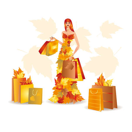 Autumn shopping girlのイラスト素材