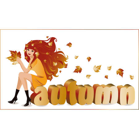 Autumn girl with text のイラスト素材