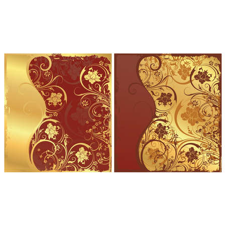 set floral golden card のイラスト素材